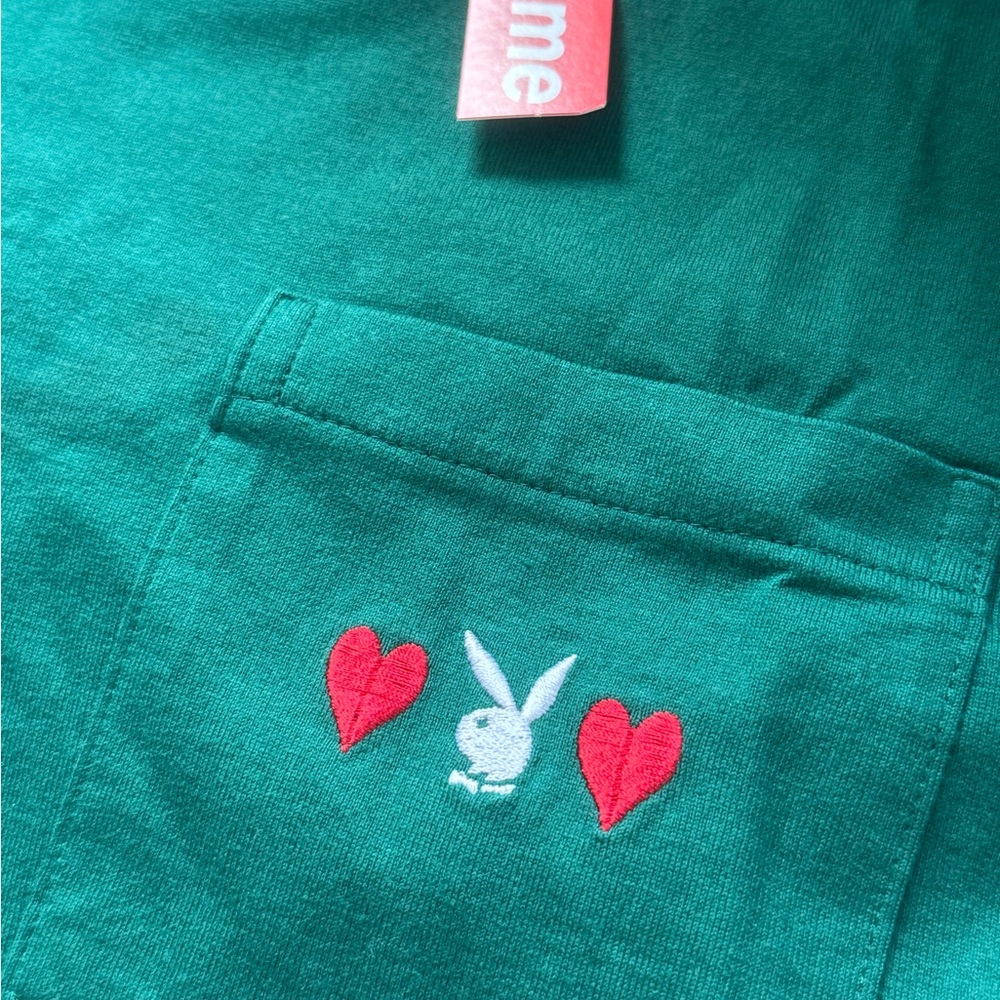 Supreme Teal Short Sleeve Playboy Pocket Tee with Heart & Bunny Motif - Picture 2 of 3